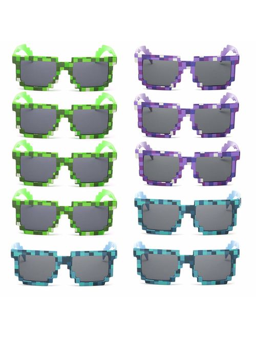 kilofly 10pc 8-Bit Pixel UV Protect Gamer Sunglasses Adult Kids Party Favors