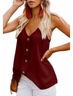 Shawhuwa Womens V Neck Button Down Strappy Flowy Tank Tops Summer Sleeveless Loose Casual Shirts Blouses