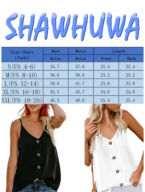 Shawhuwa Womens V Neck Button Down Strappy Flowy Tank Tops Summer Sleeveless Loose Casual Shirts Blouses