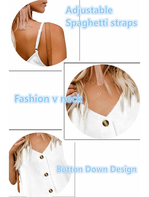 Shawhuwa Womens V Neck Button Down Strappy Flowy Tank Tops Summer Sleeveless Loose Casual Shirts Blouses