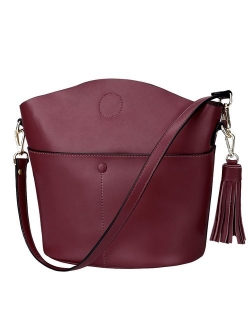 S-ZONE Women's Small Cowhide Genuine Leather Crossbody Bag Shoulder Purse Handbag with Tassel