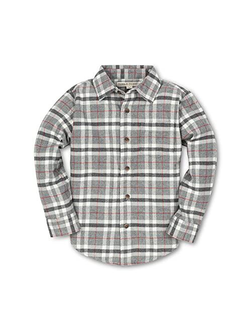 Hope & Henry Boys' Long Sleeve Brushed Cotton Flannel Button Down Shirt