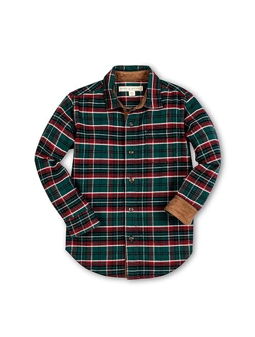 Hope & Henry Boys' Long Sleeve Brushed Cotton Flannel Button Down Shirt