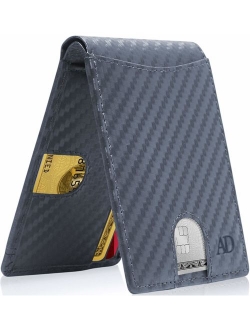 Bifold Wallets For Men Slim Wallet - Leather RFID Minimalist Front Pocket Thin Small Mens Wallet Credit Card Holder