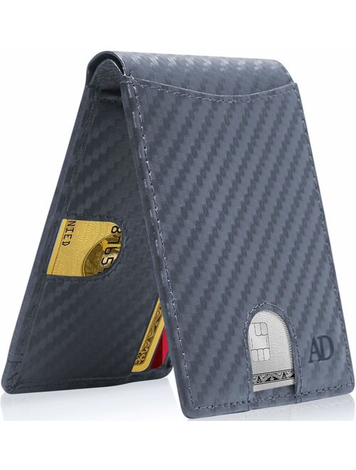 Bifold Wallets For Men Slim Wallet - Leather RFID Minimalist Front Pocket Thin Small Mens Wallet Credit Card Holder