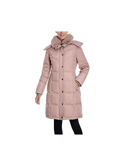 Women's Chevron Coat with Faux-Fur Trim