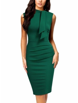 Women's Retro 1950s Style Half Collar Ruffle Cocktail Pencil Dress