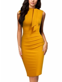 Women's Retro 1950s Style Half Collar Ruffle Cocktail Pencil Dress