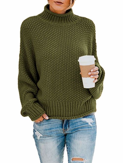 Buy Saodimallsu Womens Turtleneck Oversized Sweaters Batwing Long ...