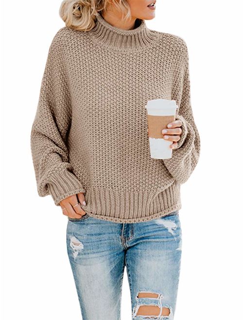 Saodimallsu Womens Turtleneck Oversized Sweaters Batwing Long Sleeve Pullover Loose Chunky Knit Jumper