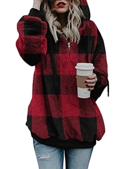 COCOLEGGINGS Women's Sherpa Pullover Fuzzy Fleece Sweatshirt Oversized Hoodies