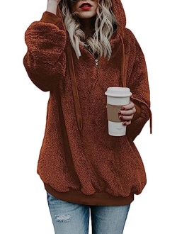 COCOLEGGINGS Women's Sherpa Pullover Fuzzy Fleece Sweatshirt Oversized Hoodies