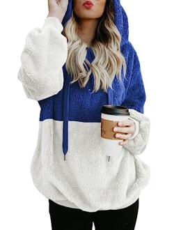 COCOLEGGINGS Women's Sherpa Pullover Fuzzy Fleece Sweatshirt Oversized Hoodies