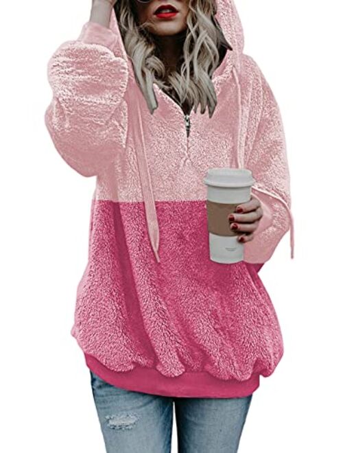 COCOLEGGINGS Women's Sherpa Pullover Fuzzy Fleece Sweatshirt Oversized Hoodies