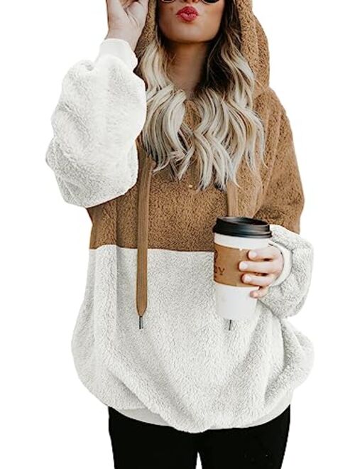 COCOLEGGINGS Women's Sherpa Pullover Fuzzy Fleece Sweatshirt Oversized Hoodies