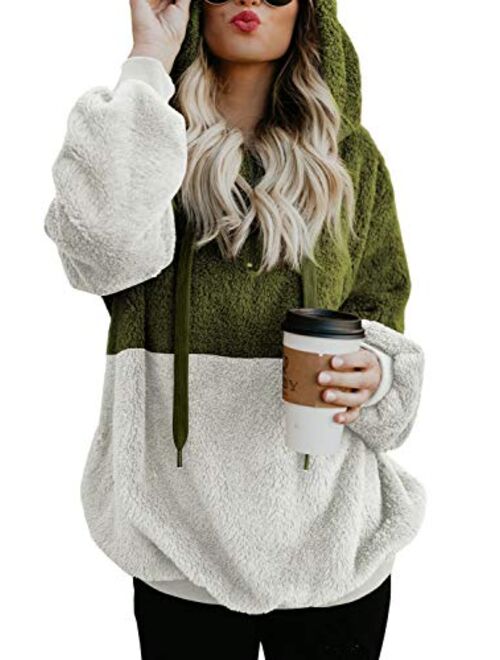 COCOLEGGINGS Women's Sherpa Pullover Fuzzy Fleece Sweatshirt Oversized Hoodies