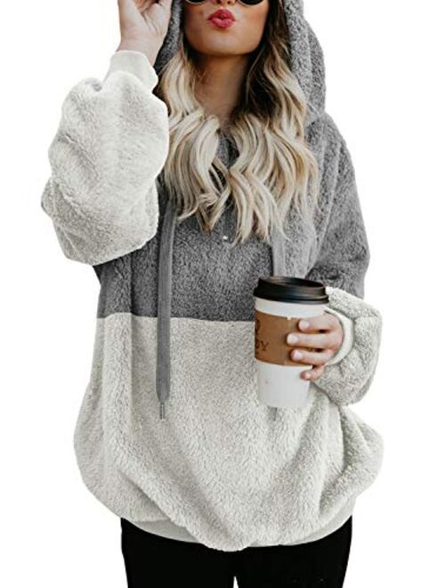 COCOLEGGINGS Women's Sherpa Pullover Fuzzy Fleece Sweatshirt Oversized Hoodies