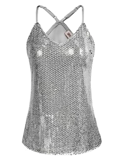 Women's Sleeveless Sparkle Shimmer Camisole Vest Sequin Tank Tops