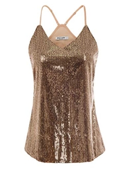 Women's Sleeveless Sparkle Shimmer Camisole Vest Sequin Tank Tops