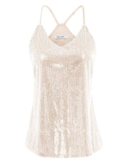 Women's Sleeveless Sparkle Shimmer Camisole Vest Sequin Tank Tops