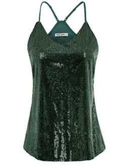 Women's Sleeveless Sparkle Shimmer Camisole Vest Sequin Tank Tops