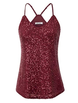 Women's Sleeveless Sparkle Shimmer Camisole Vest Sequin Tank Tops