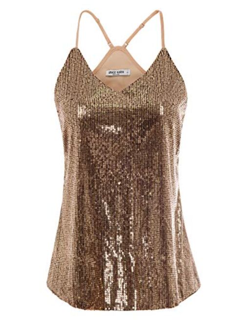 GRACE KARIN Women's Sleeveless Sparkle Shimmer Camisole Vest Sequin Tank Tops