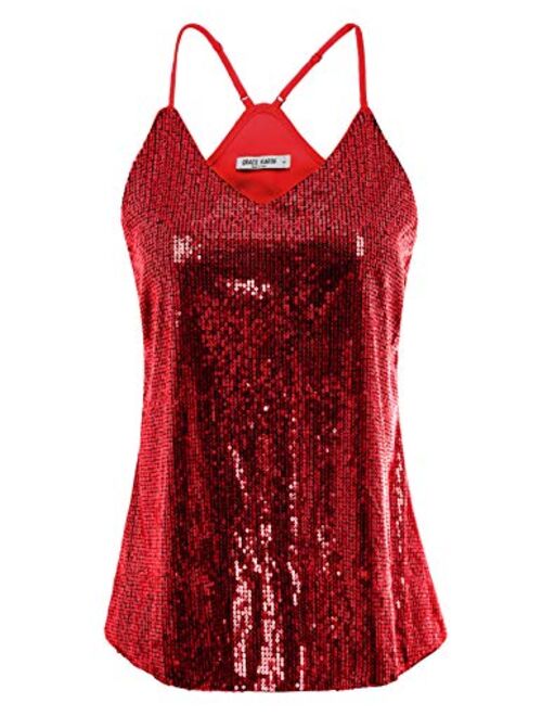 GRACE KARIN Women's Sleeveless Sparkle Shimmer Camisole Vest Sequin Tank Tops