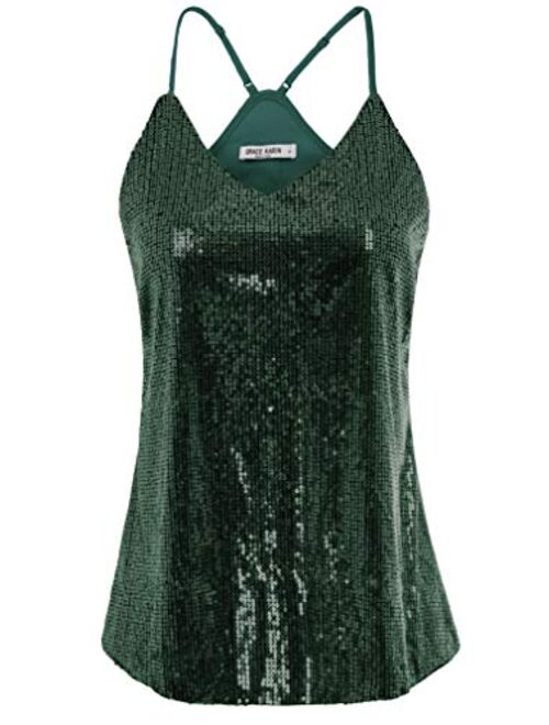 GRACE KARIN Women's Sleeveless Sparkle Shimmer Camisole Vest Sequin Tank Tops