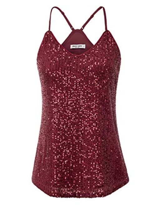 GRACE KARIN Women's Sleeveless Sparkle Shimmer Camisole Vest Sequin Tank Tops