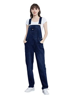 ANNA-KACI Womens Vintage Wash Straight Leg Denim Overalls with Pocket Bib