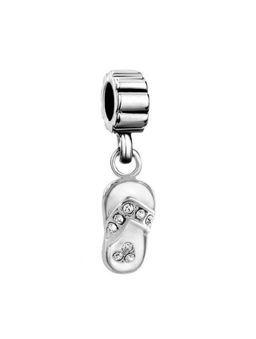 Q&Locket Dangle Rose Pink &White Beach Flip Flop Charm Bead for Bracelet