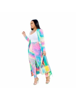 Women 2 Piece Club Outfits Long Sleeve Floral Open Front Cardigan and Pants Set