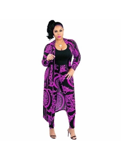 Women 2 Piece Club Outfits Long Sleeve Floral Open Front Cardigan and Pants Set