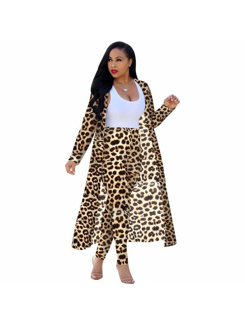 Women 2 Piece Club Outfits Long Sleeve Floral Open Front Cardigan and Pants Set