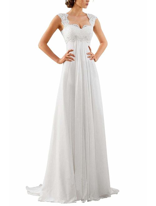 Women's Sleeveless Lace Chiffon Evening Wedding Dresses Bridal Gowns