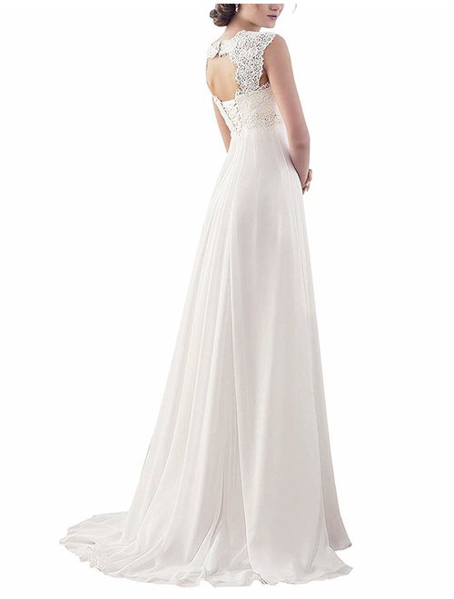 Women's Sleeveless Lace Chiffon Evening Wedding Dresses Bridal Gowns