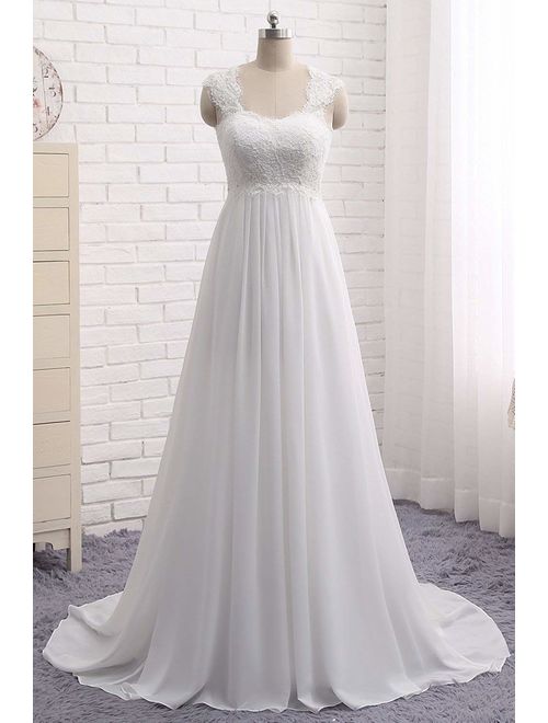 Women's Sleeveless Lace Chiffon Evening Wedding Dresses Bridal Gowns