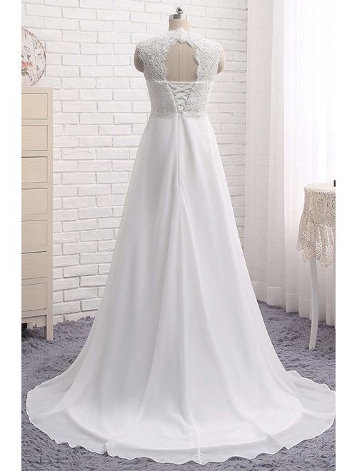 Women's Sleeveless Lace Chiffon Evening Wedding Dresses Bridal Gowns