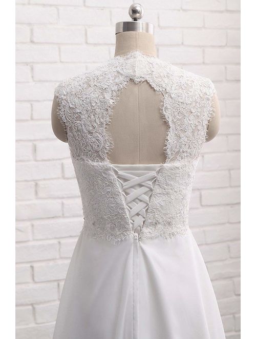 Women's Sleeveless Lace Chiffon Evening Wedding Dresses Bridal Gowns