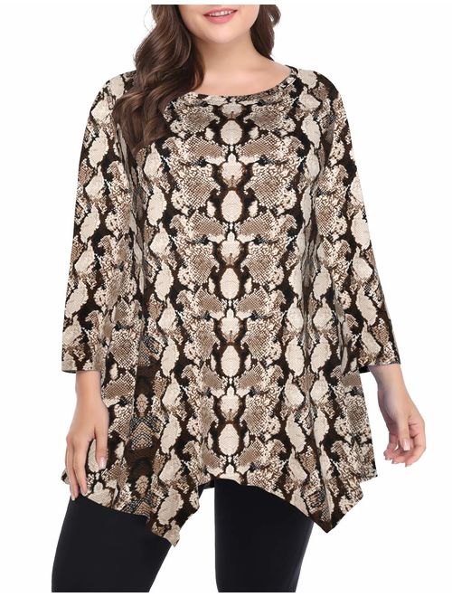 BELAROI Women 3/4 Sleeve Swing Tunic Tops Plus Size T Shirt