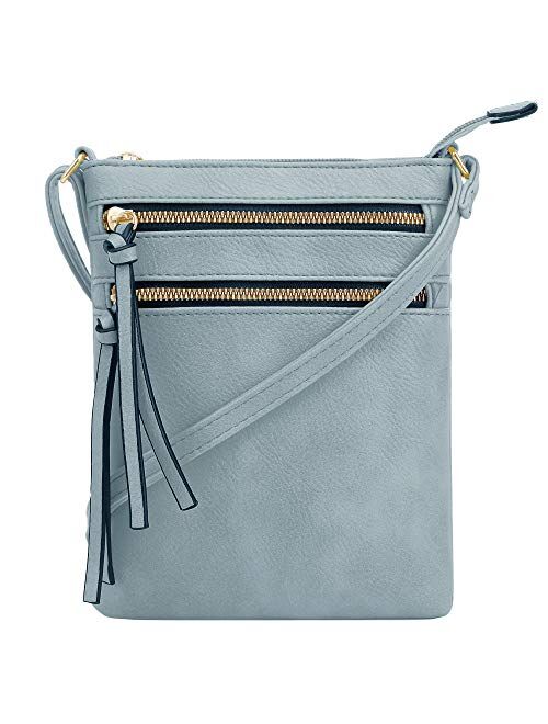 DELUXITY | Crossbody Purse Bag | Functional Multi Pocket Double Zipper Purse | Adjustable Strap | Medium Size Purse