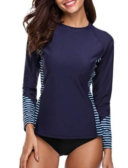 CharmLeaks Women's Long Sleeve Rashguard UPF 50 Sun Protection Swimsuit Top Striped Swim Shirts