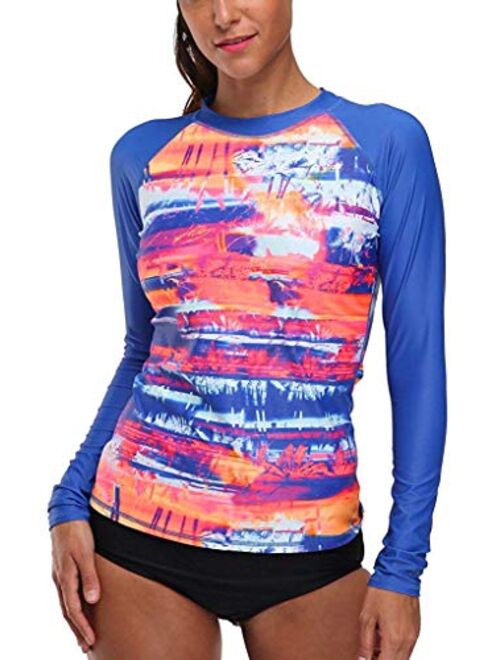 CharmLeaks Women's Long Sleeve Rashguard UPF 50 Sun Protection Swimsuit Top Striped Swim Shirts