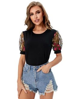 Women's Summer Short Sleeve Mock Neck Casual Blouse Tops