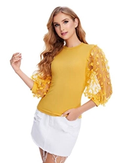 Women's Summer Short Sleeve Mock Neck Casual Blouse Tops