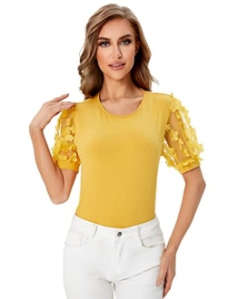 Women's Summer Short Sleeve Mock Neck Casual Blouse Tops