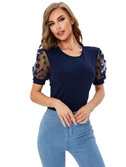 Women's Summer Short Sleeve Mock Neck Casual Blouse Tops