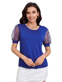 Women's Summer Short Sleeve Mock Neck Casual Blouse Tops