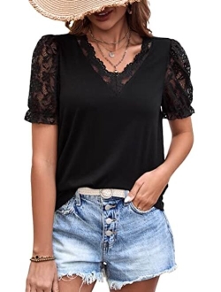 Women's Summer Short Sleeve Mock Neck Casual Blouse Tops